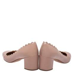 Pre Owned Chloe Beige Leather Lauren Scallop Trim Block Heel Pumps Size 37