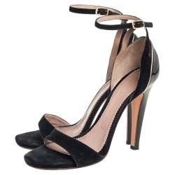 Chloé Black Suede And Patent Leather Ankle Strap Sandals Size 40