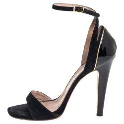 Chloé Black Suede And Patent Leather Ankle Strap Sandals Size 40