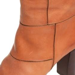 Pre Owned Chloe Tan Patchwork Leather Whipstitch Mid Calf Boots Size 36