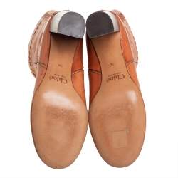 Pre Owned Chloe Tan Patchwork Leather Whipstitch Mid Calf Boots Size 36