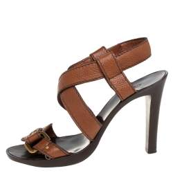 Pre Owned Chloé Brown Leather Ankle Strap Sandals Size 39.5