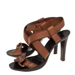 Pre Owned Chloé Brown Leather Ankle Strap Sandals Size 39.5