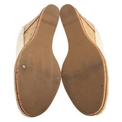 Pre Owned Chloé Off White Canvas Cork Wedge Platform Penny Loafer Pumps Size 41