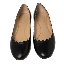 Pre Owned Chloé Black Leather Lauren Ballet Flat Size 39