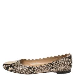 Pre Owned Chloe Black/Beige Python Embossed Leather Lauren Ballet Flats Size 39