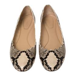 Pre Owned Chloe Black/Beige Python Embossed Leather Lauren Ballet Flats Size 39