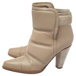 Pre Owned Chloe Beige Quilted Leather Ankle Boots Size 38.5