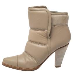 Pre Owned Chloe Beige Quilted Leather Ankle Boots Size 38.5