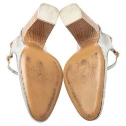 Pre Owned Chloe Silver Leather Ankle Strap Block Heel Sandals Size 40.5