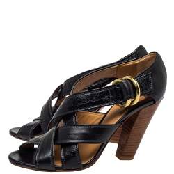 مملوكة مسبقًا صندل كلوي سيور متعاكسة سير كاحل جلد أسود مقاس 38