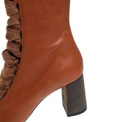 Pre Owned Chloe Tan Leather Harper Mid Calf Boots Size 37.5