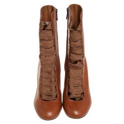 Pre Owned Chloe Tan Leather Harper Mid Calf Boots Size 37.5