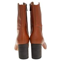 Pre Owned Chloe Tan Leather Harper Mid Calf Boots Size 37.5