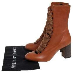 Pre Owned Chloe Tan Leather Harper Mid Calf Boots Size 37.5