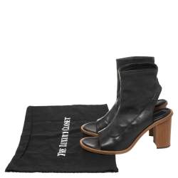 Pre Owned Chloe Black Leather Open Toe Block Heel Ankle Booties Size 38