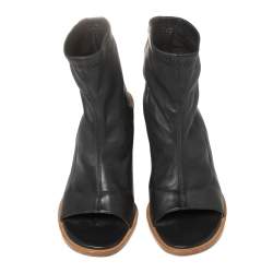 Pre Owned Chloe Black Leather Open Toe Block Heel Ankle Booties Size 38