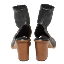 Pre Owned Chloe Black Leather Open Toe Block Heel Ankle Booties Size 38