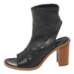 Pre Owned Chloe Black Leather Open Toe Block Heel Ankle Booties Size 38