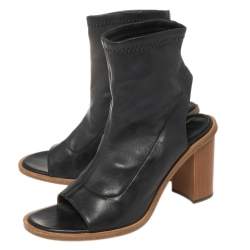 Pre Owned Chloe Black Leather Open Toe Block Heel Ankle Booties Size 38