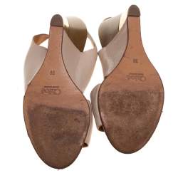 Pre Owned Chloe Beige Leather Wedge Slingback Sandals Size 39