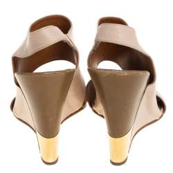 Pre Owned Chloe Beige Leather Wedge Slingback Sandals Size 39