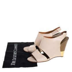 Pre Owned Chloe Beige Leather Wedge Slingback Sandals Size 39