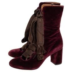 Pre Owned Chloe Burgundy Velvet Harper Mid Calf Boots Size 41