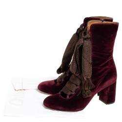 Pre Owned Chloe Burgundy Velvet Harper Mid Calf Boots Size 41