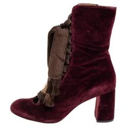 Pre Owned Chloe Burgundy Velvet Harper Mid Calf Boots Size 41