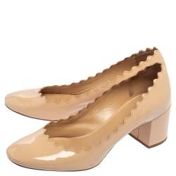 Pre Owned Chloé Beige Patent Leather Scalloped Accent Pumps Size 36