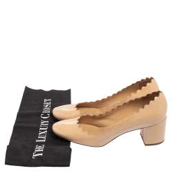 Pre Owned Chloé Beige Patent Leather Scalloped Accent Pumps Size 36