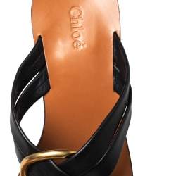 Pre Owned Chloe Black Leather Rony Block Heel Slide Sandals Size 39