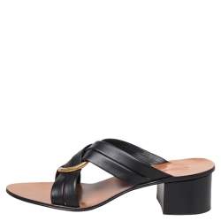 Pre Owned Chloe Black Leather Rony Block Heel Slide Sandals Size 39