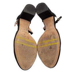 Pre Owned Chloe Black Scalloped Suede Ankle Strap Block Heel Sandals Size 42