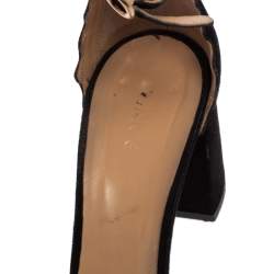 Pre Owned Chloe Black Scalloped Suede Ankle Strap Block Heel Sandals Size 42