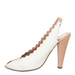 Chloe Cream Leather Slingback Peep Toe Sandals Size 39