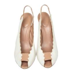 Chloe Cream Leather Slingback Peep Toe Sandals Size 39