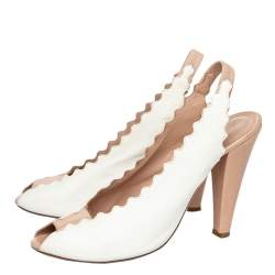 Chloe Cream Leather Slingback Peep Toe Sandals Size 39