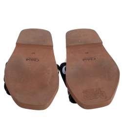 Pre Owned Chloe Black Logo Tape Woody Effect Slides Size 37