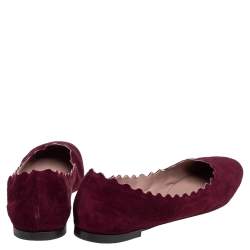 Pre Owned Chloé Dark Burgundy Suede Lauren Scalloped Ballet Flats Size 40