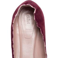 Pre Owned Chloé Dark Burgundy Suede Lauren Scalloped Ballet Flats Size 40