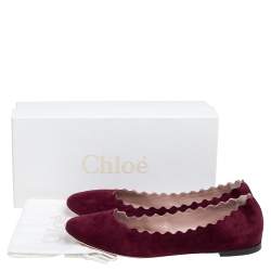 Pre Owned Chloé Dark Burgundy Suede Lauren Scalloped Ballet Flats Size 40