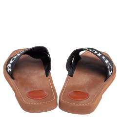 Pre Owned Chloé Black Canvas 'Woody' Logo Strap Slide Flat Sandals Size 39