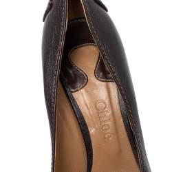 Pre Owned Chloe Brown Leather Buckle Detail Block Heel Pumps Size 38