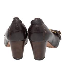 Pre Owned Chloe Brown Leather Buckle Detail Block Heel Pumps Size 38