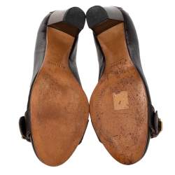 Pre Owned Chloe Brown Leather Buckle Detail Block Heel Pumps Size 38