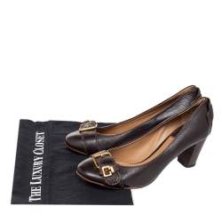 Pre Owned Chloe Brown Leather Buckle Detail Block Heel Pumps Size 38