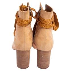 Pre Owned بوت كاحل كلوي سويدي بيج بمقدمة مفتوحة وكعب مربع سميك مقاس 40