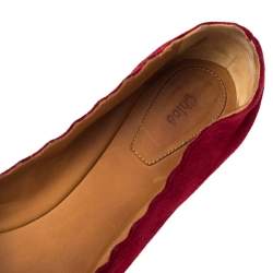 Pre Owned Chloe Red Suede Lauren Scalloped Ballet Flats Size 39.5